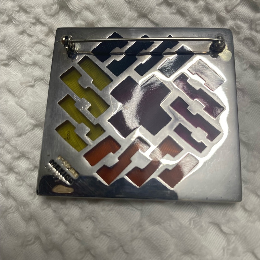 Mexican Sterling signed, very vintage piece, Multicolor Geometric Brooch - Picture 3 of 4